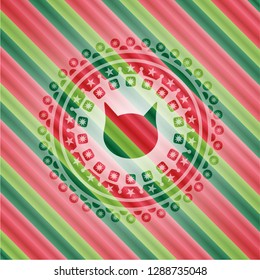 cat face icon inside christmas style badge..