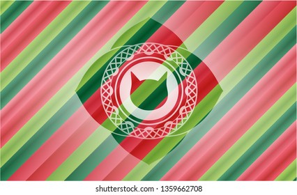 cat face icon inside christmas badge background.