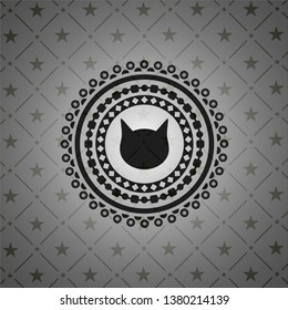 cat face icon inside dark emblem. Retro