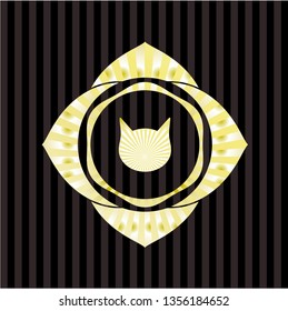 cat face icon inside gold emblem or badge
