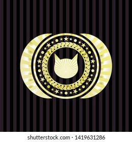 cat face icon inside gold badge or emblem