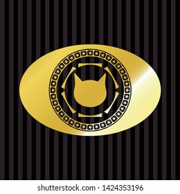 cat face icon inside gold shiny badge