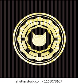 cat face icon inside golden emblem