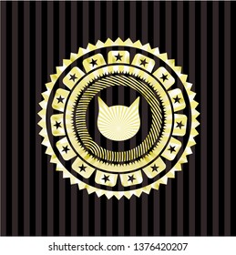 cat face icon inside golden emblem or badge