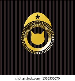 cat face icon inside golden emblem or badge