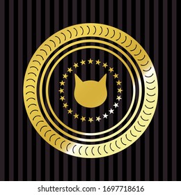 cat face icon inside golden emblem or badge