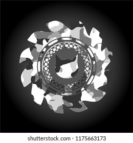 cat face icon inside grey camouflage texture