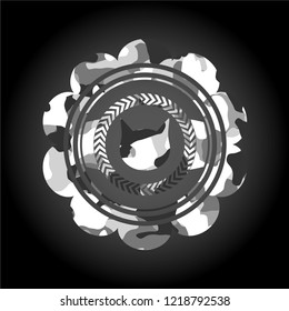 cat face icon inside grey camouflage emblem