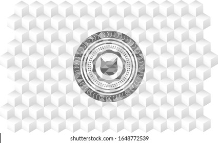 icono de la cara del gato dentro del icono o emblema gris con fondo blanco de cubo geométrico