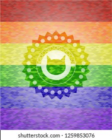 cat face icon inside lgbt colors emblem 