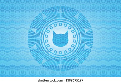 cat face icon inside light blue water wave style badge.