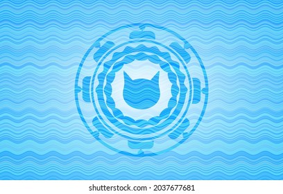icono de la cara del gato dentro del emblema del estilo de agua azul claro. 