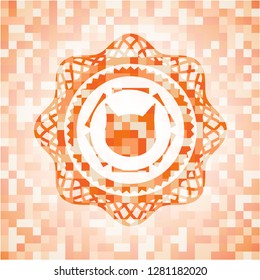 cat face icon inside orange mosaic emblem with background