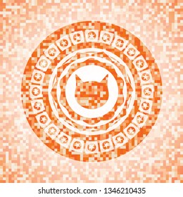 cat face icon inside orange mosaic emblem with background