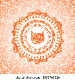 cat face icon inside orange tile background illustration. Square geometric mosaic seamless pattern with emblem inside.