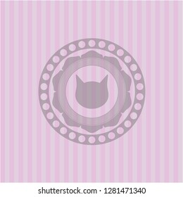 cat face icon inside pink emblem. Vintage.