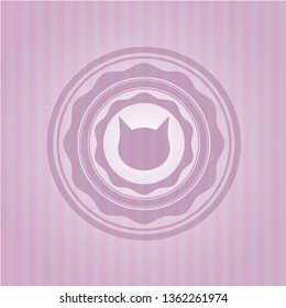 cat face icon inside pink emblem. Retro