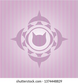 cat face icon inside pink emblem. Retro