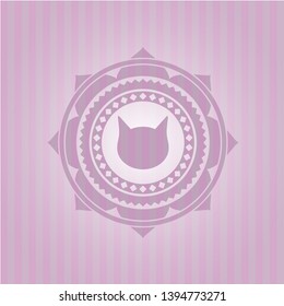 cat face icon inside pink emblem. Vintage.