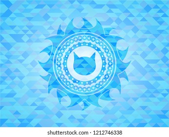 cat face icon inside realistic sky blue mosaic emblem