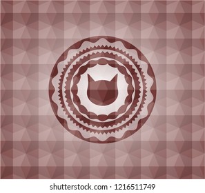 cat face icon inside red geometric badge. Seamless.