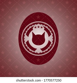 Katzengesichtssymbol in rotem Symbol oder Emblem. 