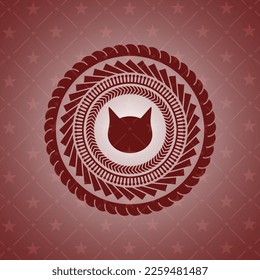 icono de la cara del gato dentro del emblema rojo. Vintage. 