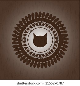 cat face icon inside retro wood emblem