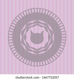 cat face icon inside retro style pink emblem