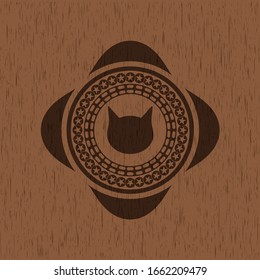 cat face icon inside retro style wood emblem