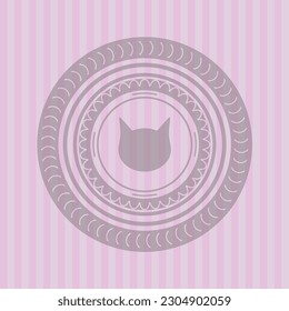 cat face icon inside retro pink emblem. Detailed design. 