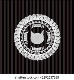 cat face icon inside silver emblem or badge