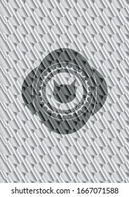 ícono de la cara de gato dentro del emblema o distintivo de color plata. Patrón de escalas. Ilustración vectorial. Detallado.