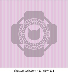 cat face icon inside vintage pink emblem
