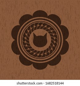 cat face icon inside vintage wooden emblem