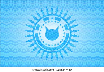 cat face icon inside water emblem background.
