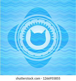 cat face icon inside water style emblem.