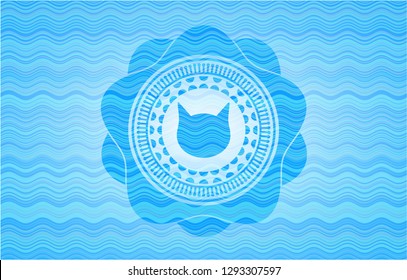 cat face icon inside water style emblem.
