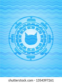 cat face icon inside water wave emblem.