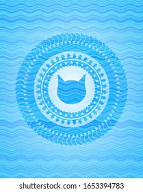 cat face icon inside water wave style emblem.