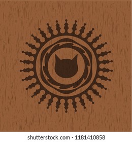 cat face icon inside wood badge or emblem
