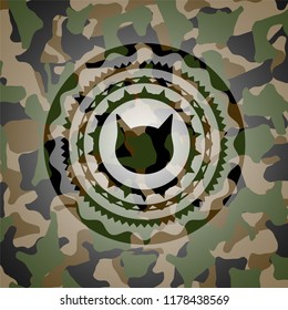 cat face icon on camo pattern