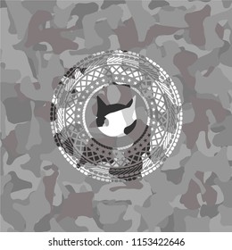 cat face icon on grey camo texture