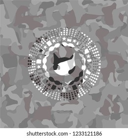 cat face icon on grey camouflaged texture