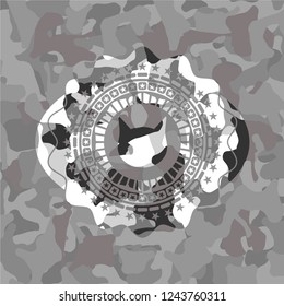 cat face icon on grey camo pattern