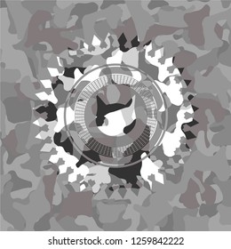 cat face icon on grey camo pattern
