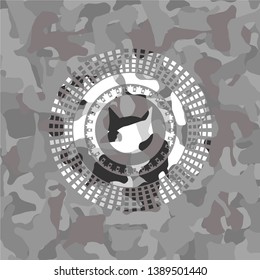 cat face icon on grey camo texture