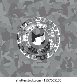 cat face icon on grey camo pattern