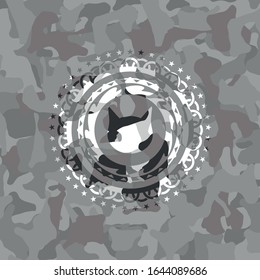 cat face icon on grey camo texture