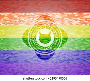 cat face icon on mosaic background with the colors of the LGBT flag